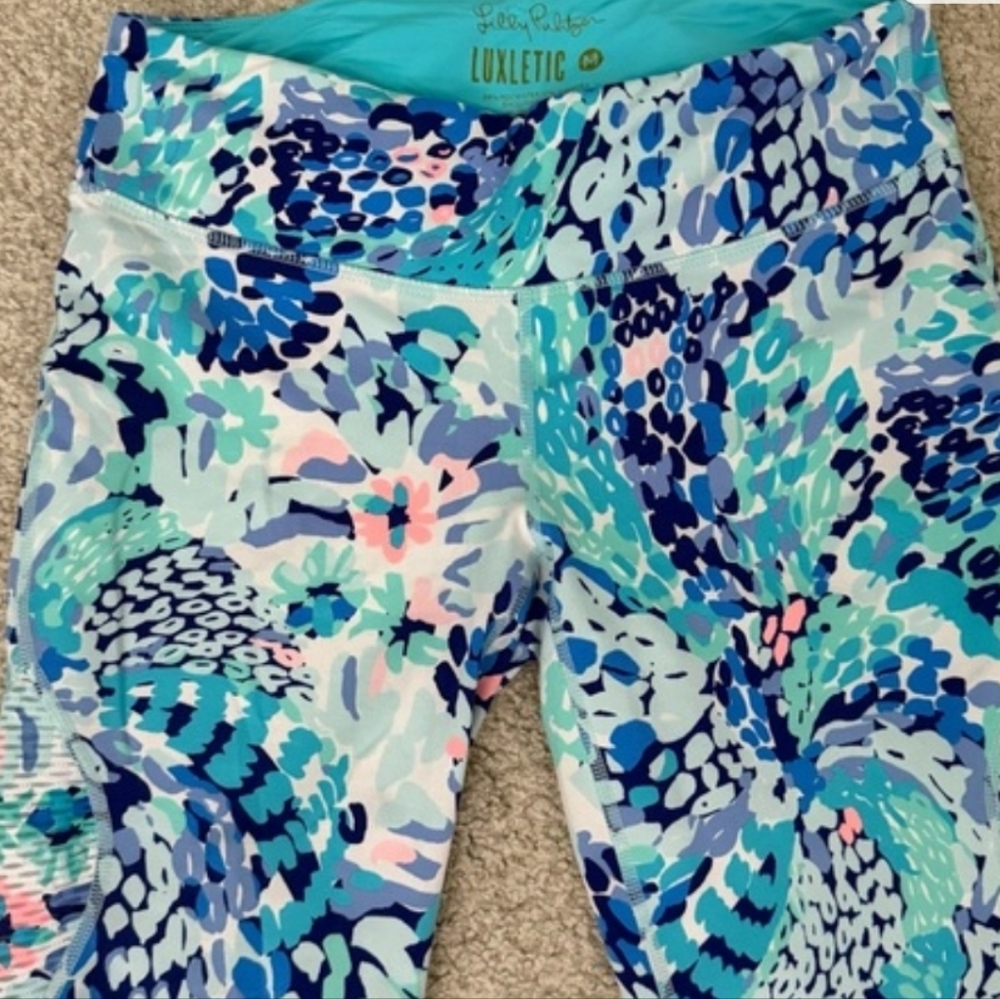 Lilly Pulitzer Multicolor Patterned Leggings Luxletic Medium Euc - Picture 2 of 6